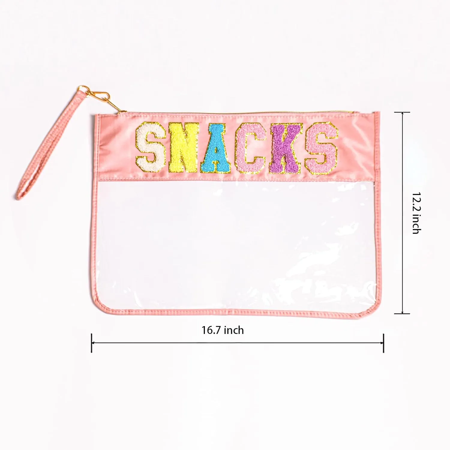 16.7 Inch Big Snacks Clear Pouch, Multi-purpose PVC Clear Bags with Wrist Strap, Pink