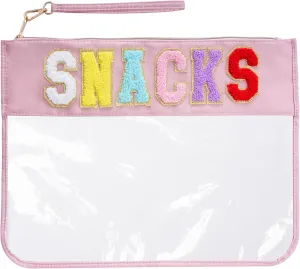 16.7 Inch Big Snacks Clear Pouch, Multi-purpose PVC Clear Bags with Wrist Strap, Pink