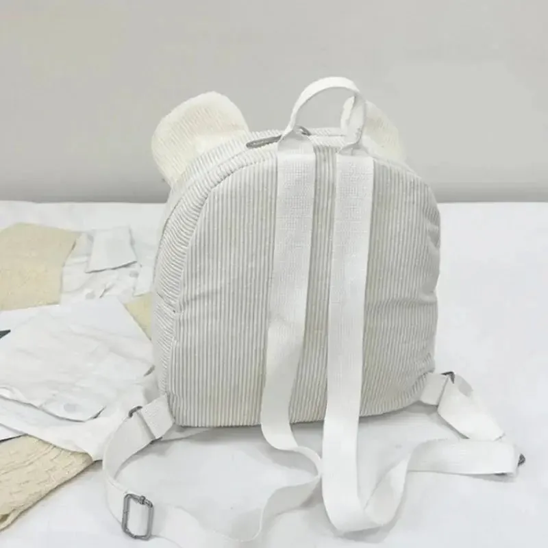 2024 Spring New Corduroy Casual Bear Backpack Personalized Name Children's Backpack Fashion Women's Bag Solid Color Backpack
