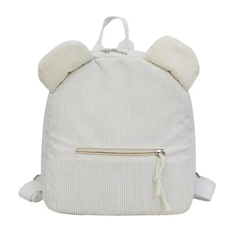 2024 Spring New Corduroy Casual Bear Backpack Personalized Name Children's Backpack Fashion Women's Bag Solid Color Backpack