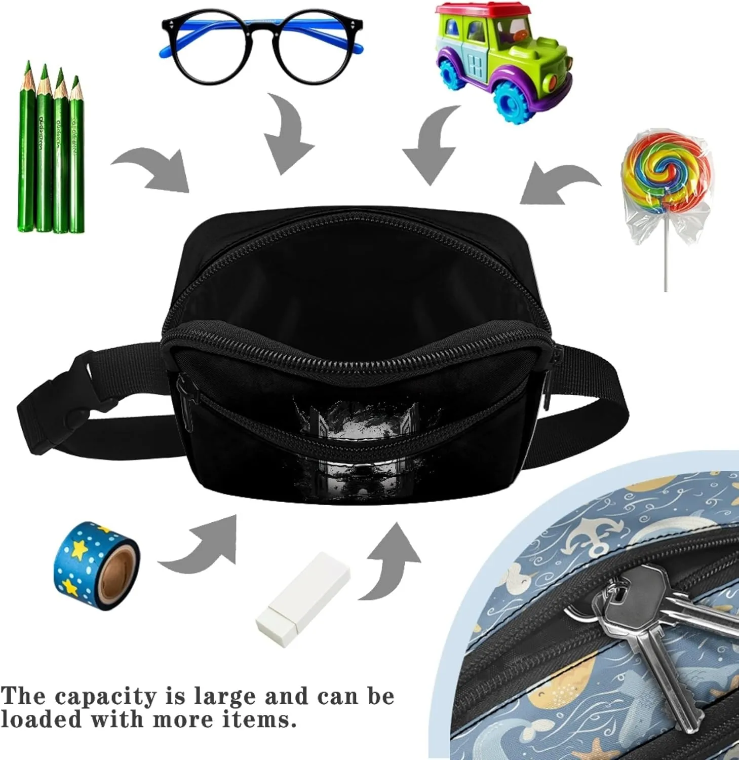 Astronaut Kids Fanny Pack with Double Zipper Belt Bag for Boys Cross Body Bag for Age 6-15 Years Old Children Fanny Pack for Girls Crossbody Purse with Adjustable Straps