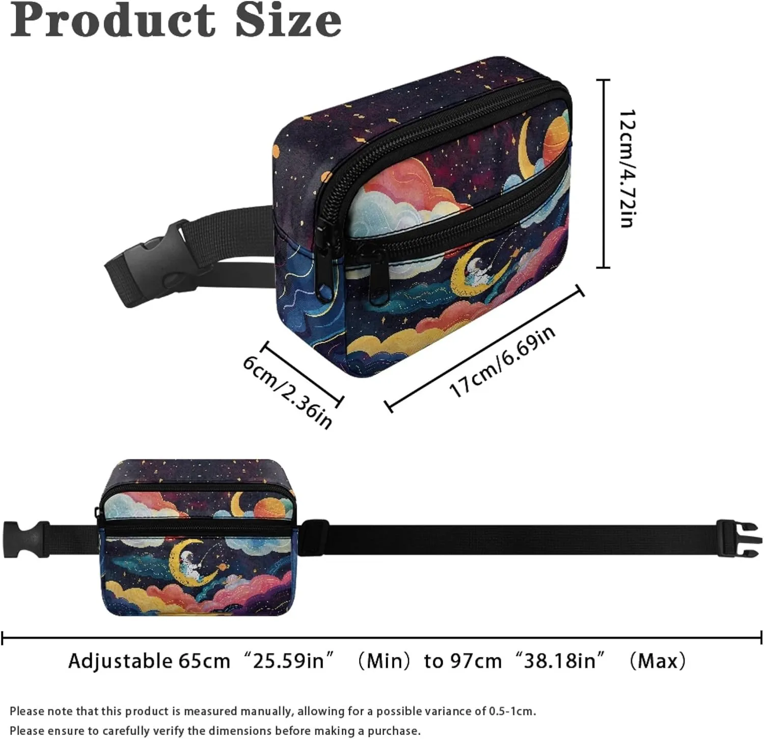Astronaut Moon Kids Fanny Pack Girls Cross Body Bag with Double Zipper Children Waist Pack for Grade 1st 2nd 3rd Boys Crossbody Bag for Hiking Outdoors