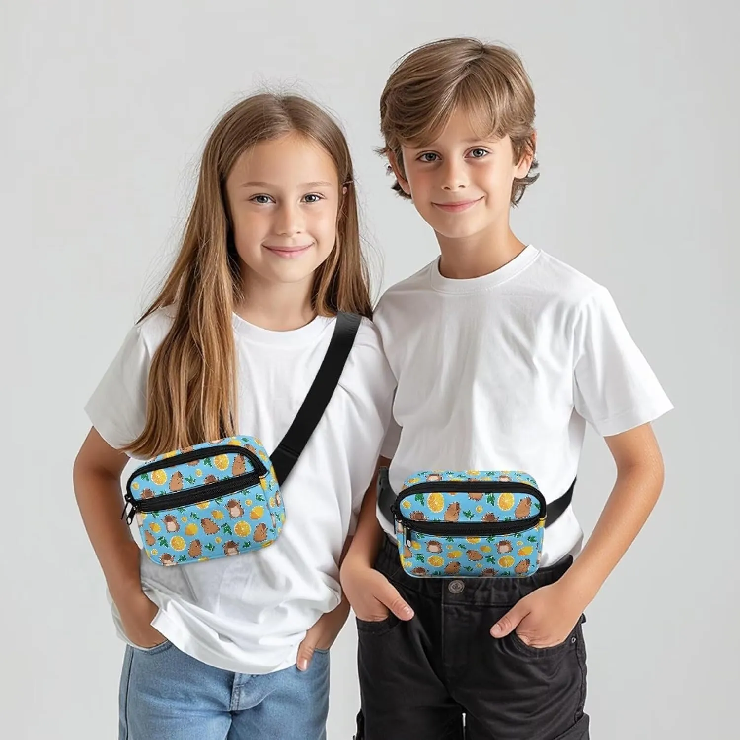 Boys Fanny Pack for Kids 4-6 Brown Capybara Waist Bag Large Capacity Belt Crossbody with Adjustable Waistband 25.59-38.18 Inch 2 Pockets for Teenager Boys Traveling Hiking Running School
