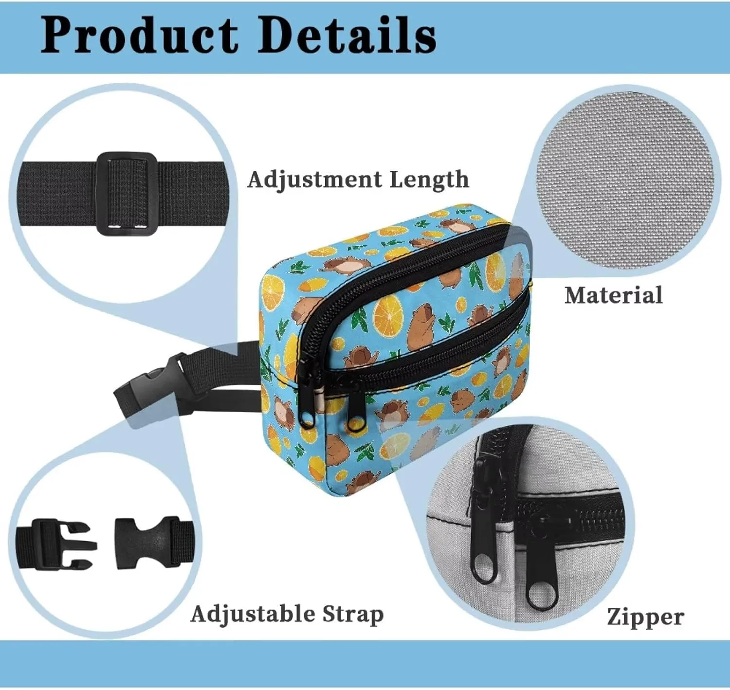 Boys Fanny Pack for Kids 4-6 Brown Capybara Waist Bag Large Capacity Belt Crossbody with Adjustable Waistband 25.59-38.18 Inch 2 Pockets for Teenager Boys Traveling Hiking Running School