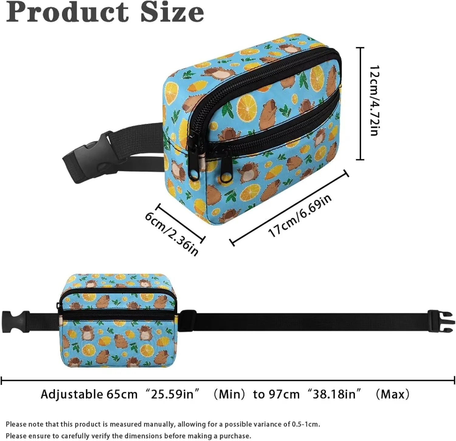 Boys Fanny Pack for Kids 4-6 Brown Capybara Waist Bag Large Capacity Belt Crossbody with Adjustable Waistband 25.59-38.18 Inch 2 Pockets for Teenager Boys Traveling Hiking Running School