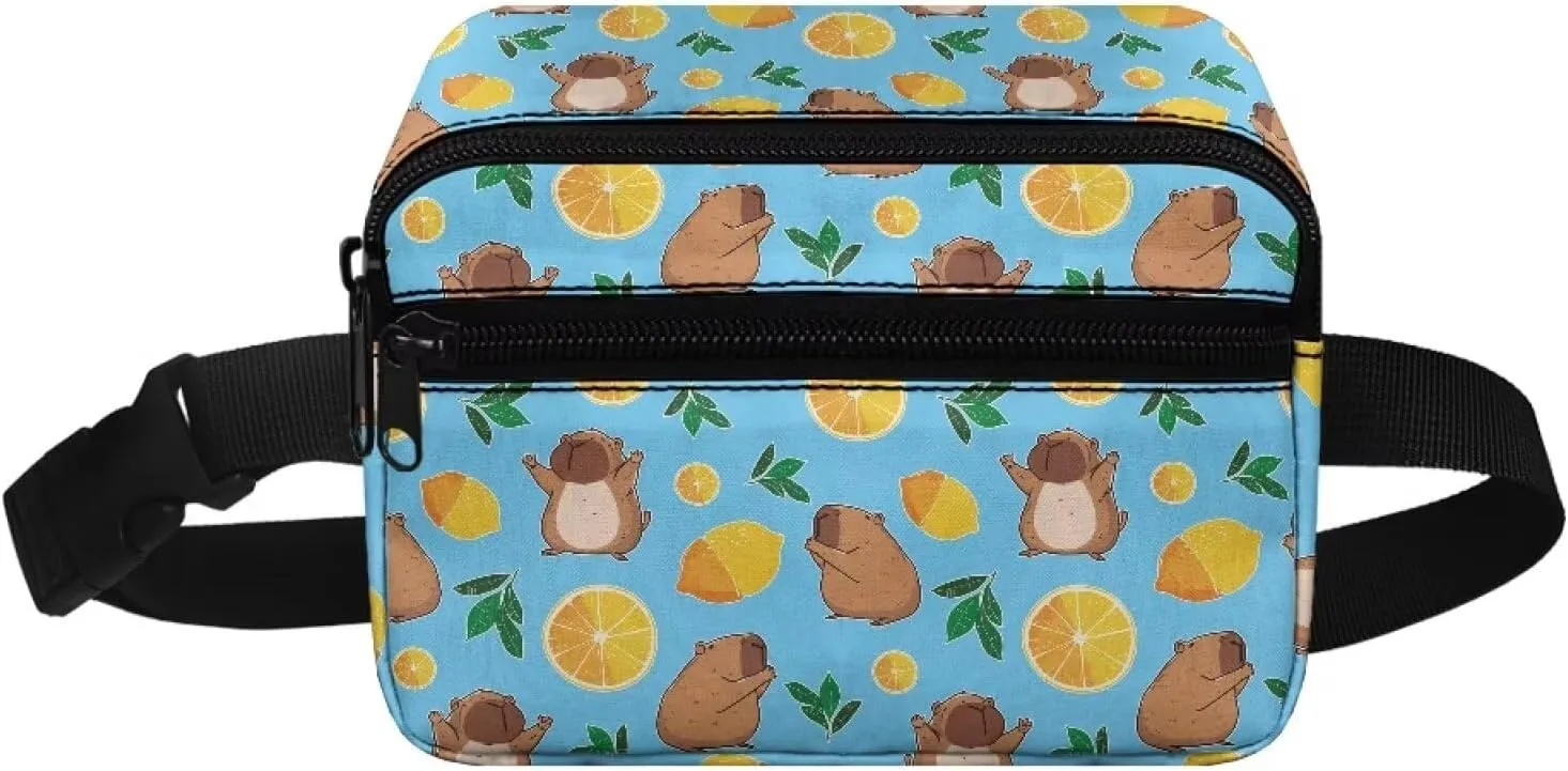 Boys Fanny Pack for Kids 4-6 Brown Capybara Waist Bag Large Capacity Belt Crossbody with Adjustable Waistband 25.59-38.18 Inch 2 Pockets for Teenager Boys Traveling Hiking Running School