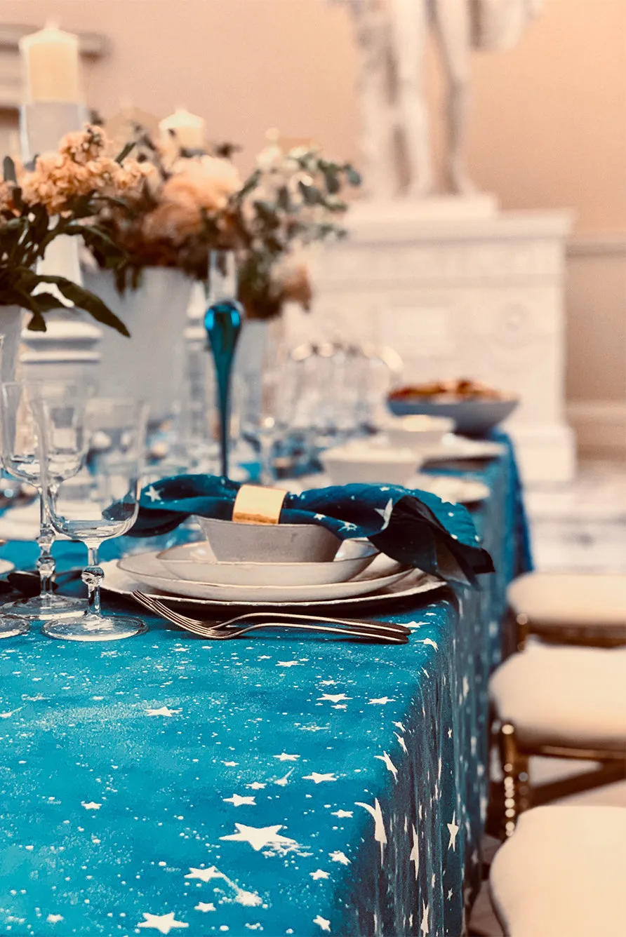 Celestial Stars Linen Tablecloth in Blue