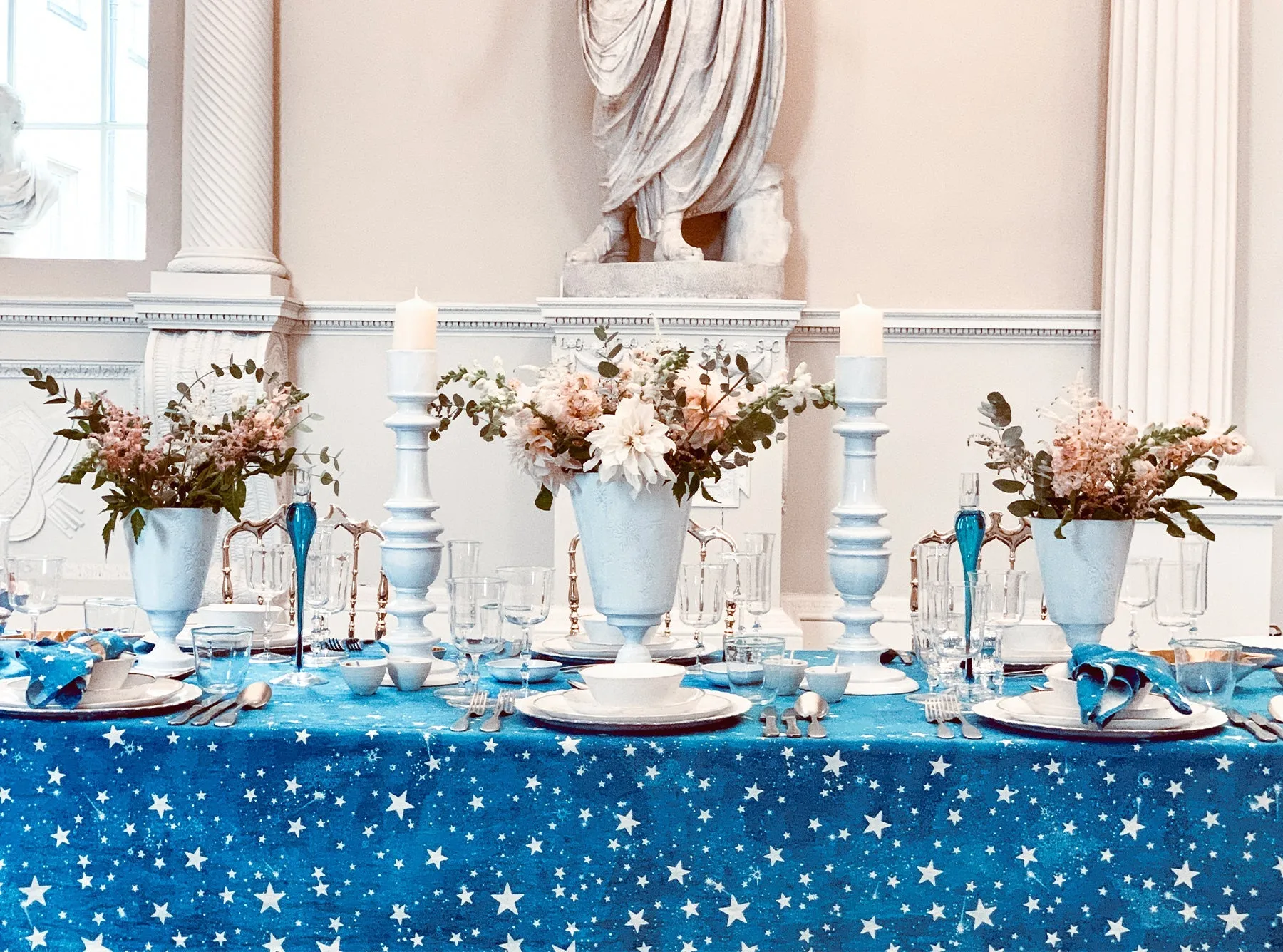 Celestial Stars Linen Tablecloth in Blue