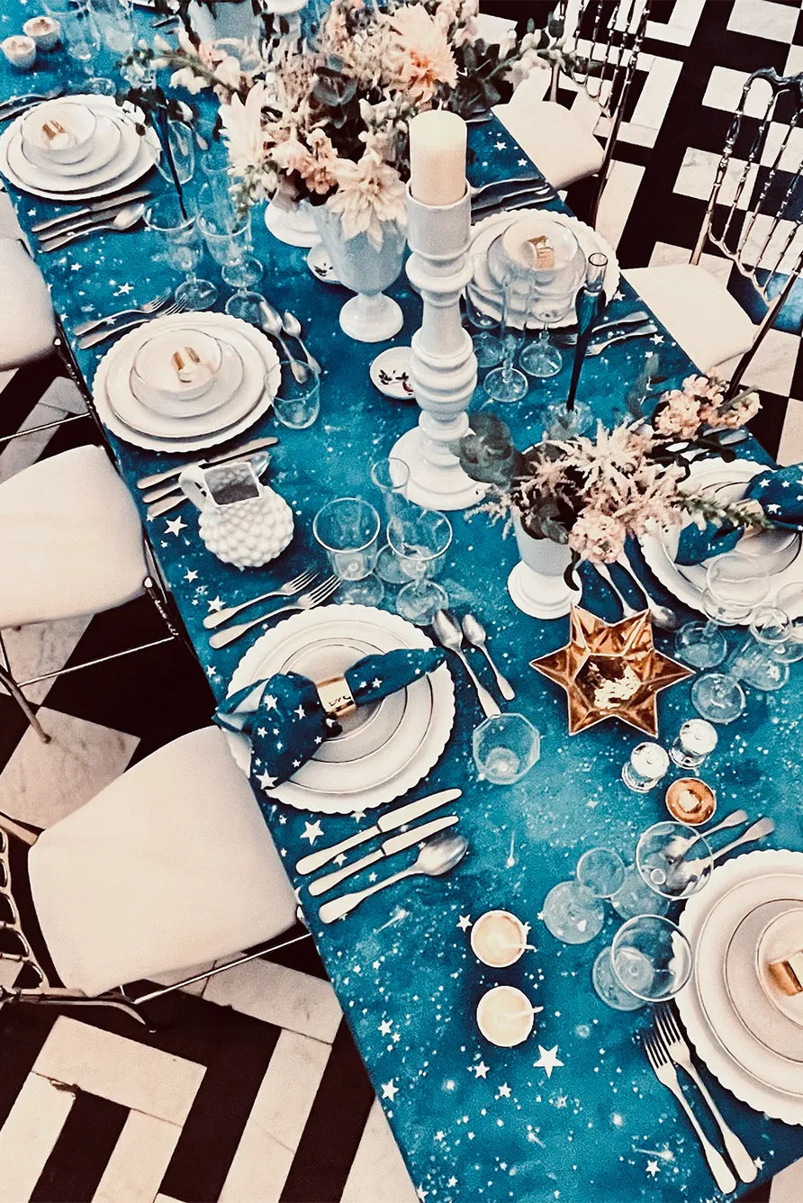 Celestial Stars Linen Tablecloth in Blue