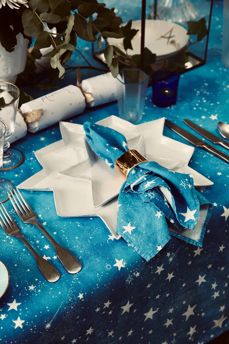 Celestial Stars Linen Tablecloth in Blue