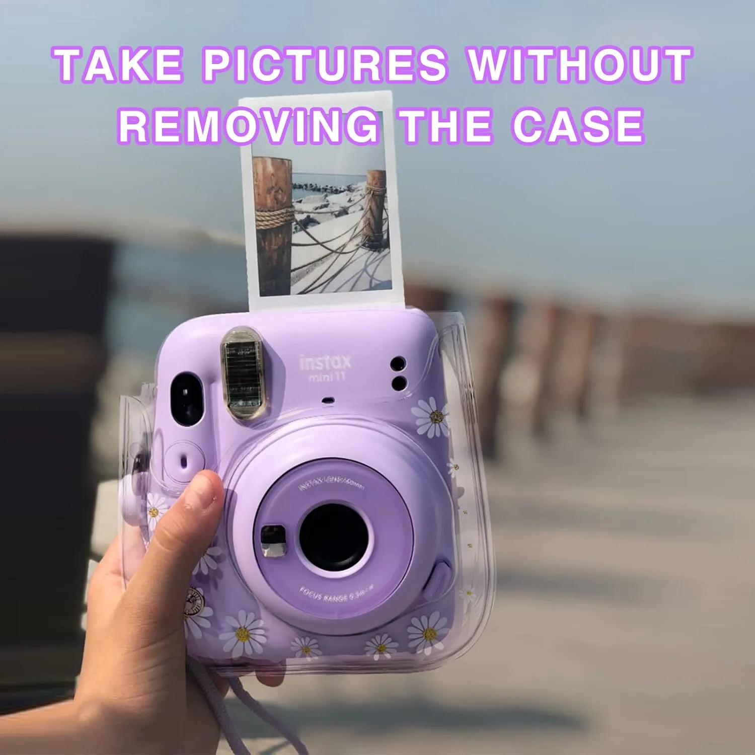 Clear Case for Fujifilm Instax Mini 12/11/9/8 Instant Camera Bag - Instax mini 11 case with Adjustable Shoulder Straps (Transparent Daisy)(No Camera)
