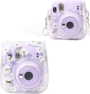 Clear Case for Fujifilm Instax Mini 12/11/9/8 Instant Camera Bag - Instax mini 11 case with Adjustable Shoulder Straps (Transparent Daisy)(No Camera)