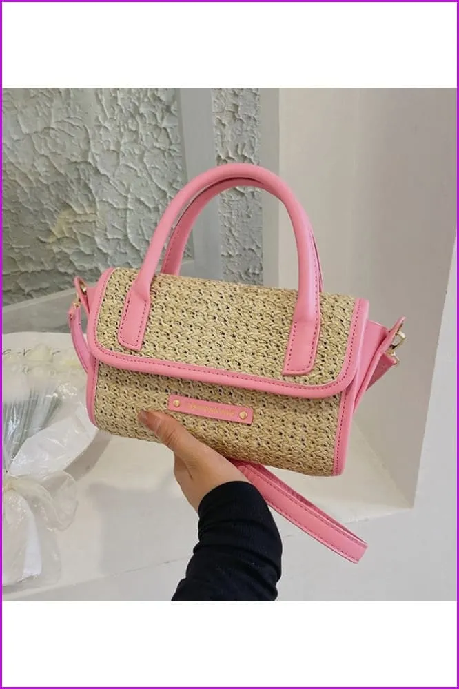 Contrast Color Straw Stylish Black Shoulder Bags