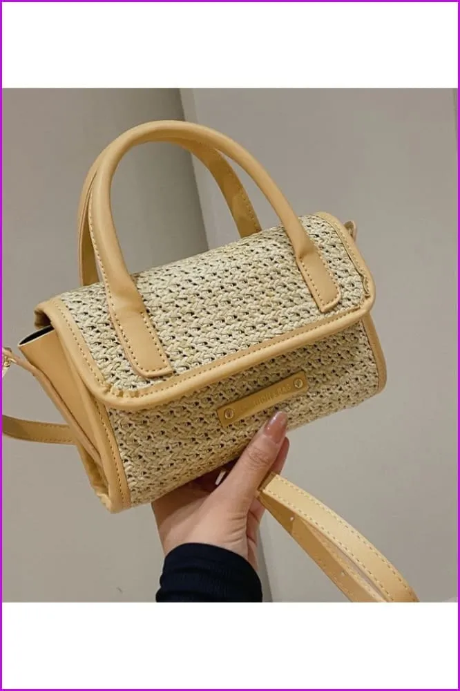 Contrast Color Straw Stylish Black Shoulder Bags