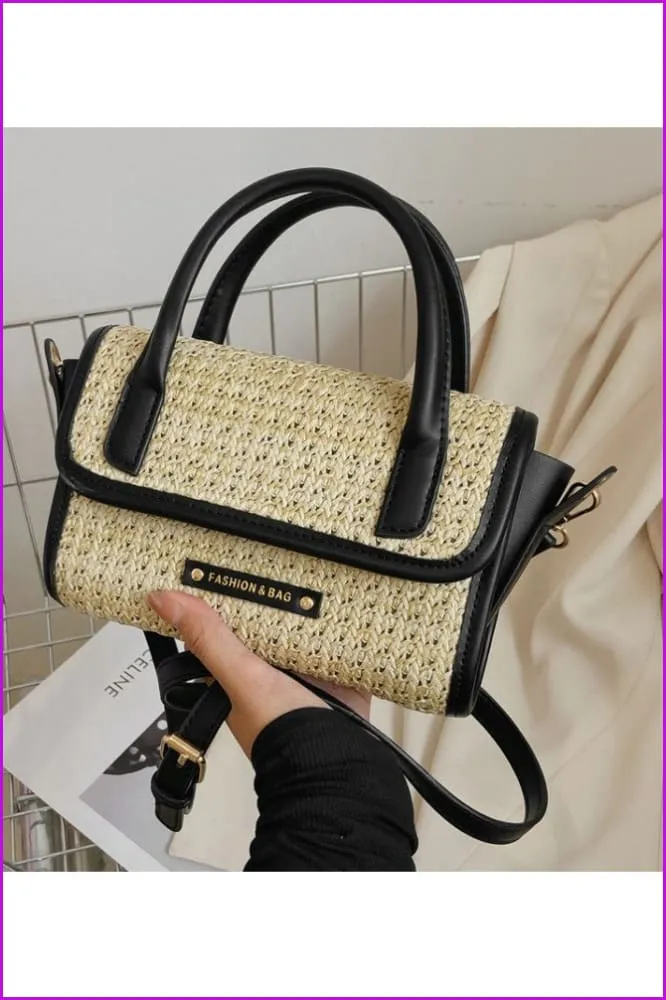 Contrast Color Straw Stylish Black Shoulder Bags
