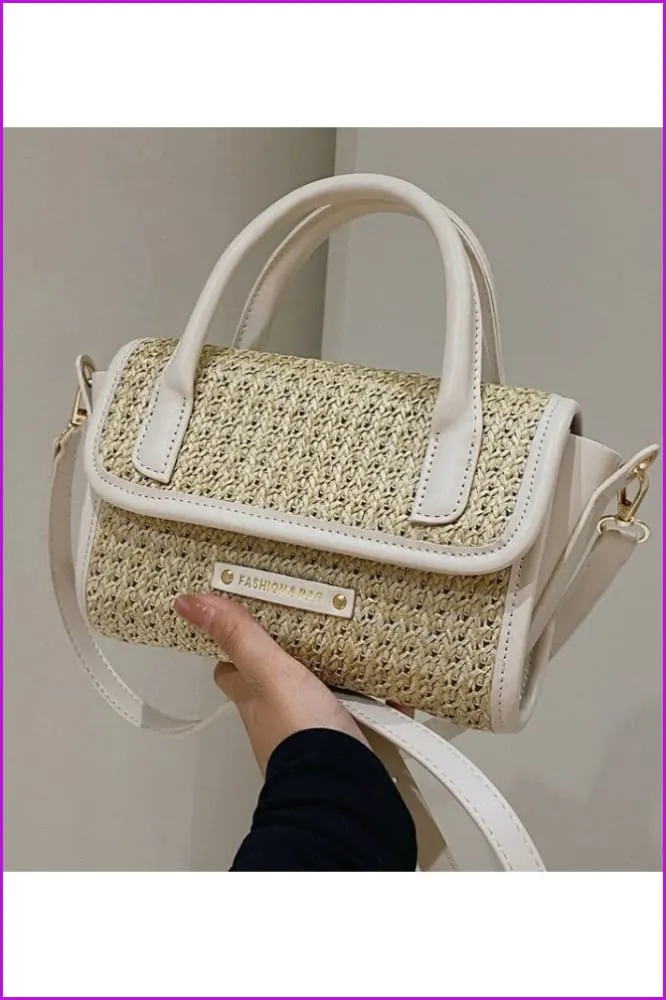 Contrast Color Straw Stylish Black Shoulder Bags