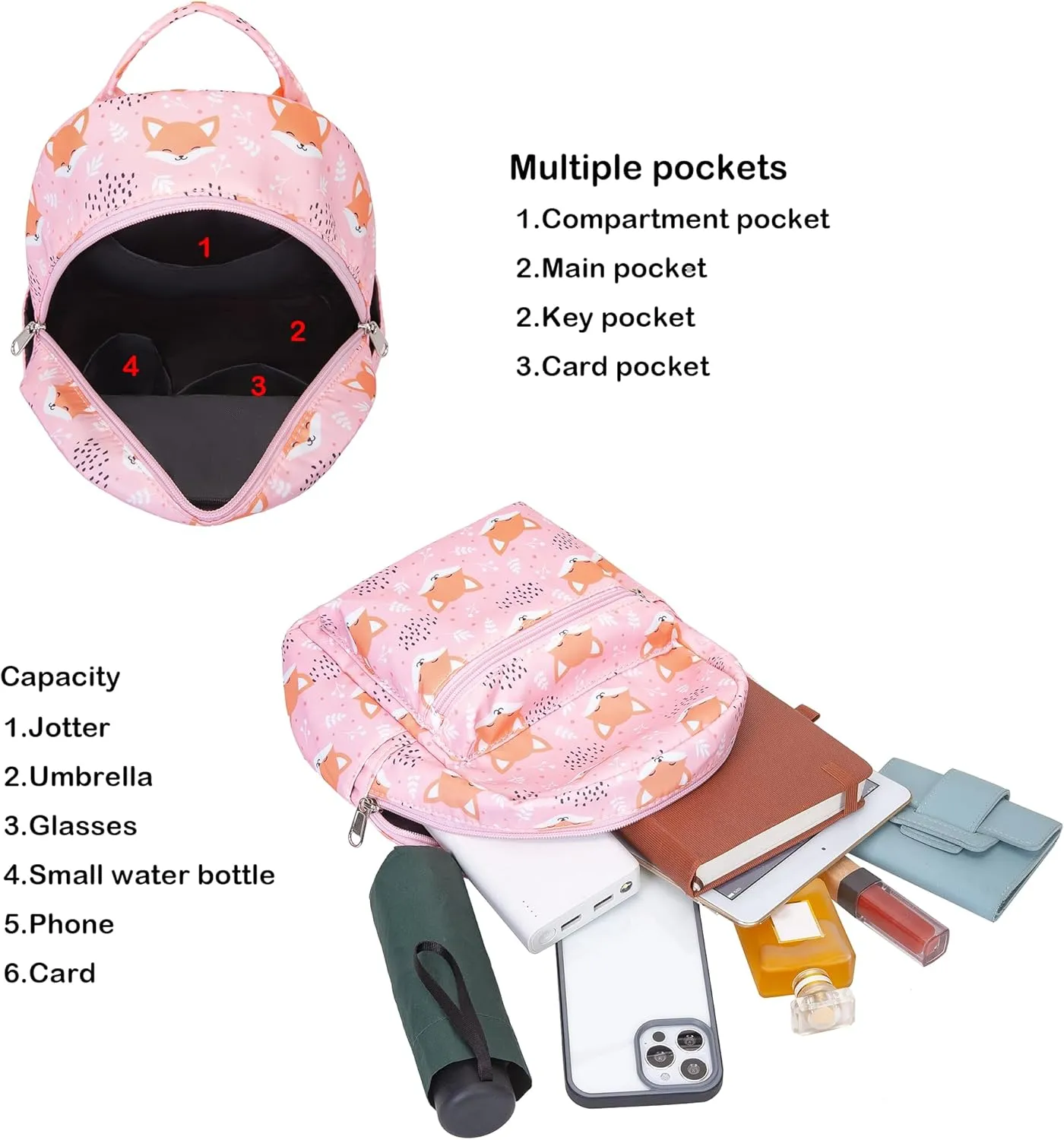 Cute mini pack bag backpack for grils children and adult (Pink Fox)