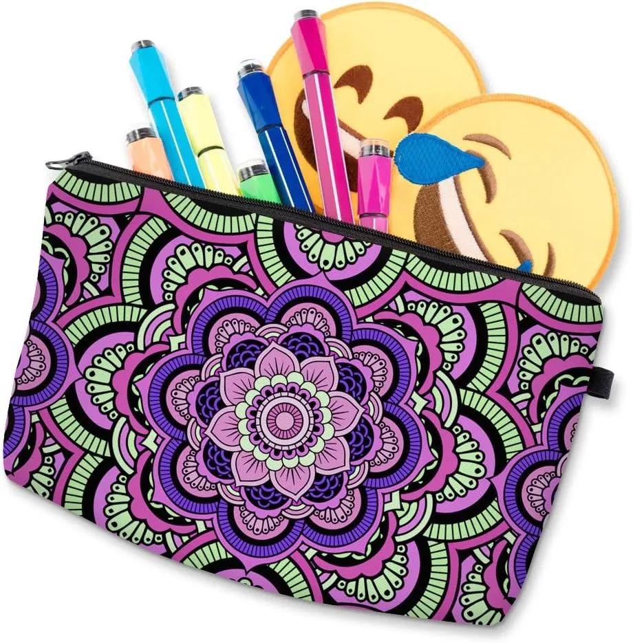 Deanfun Cosmetic Bag for Women, Mandala Flowers Waterproof Makeup Bags Roomy Toiletry Pouch Travel Accessories Gifts (51466)