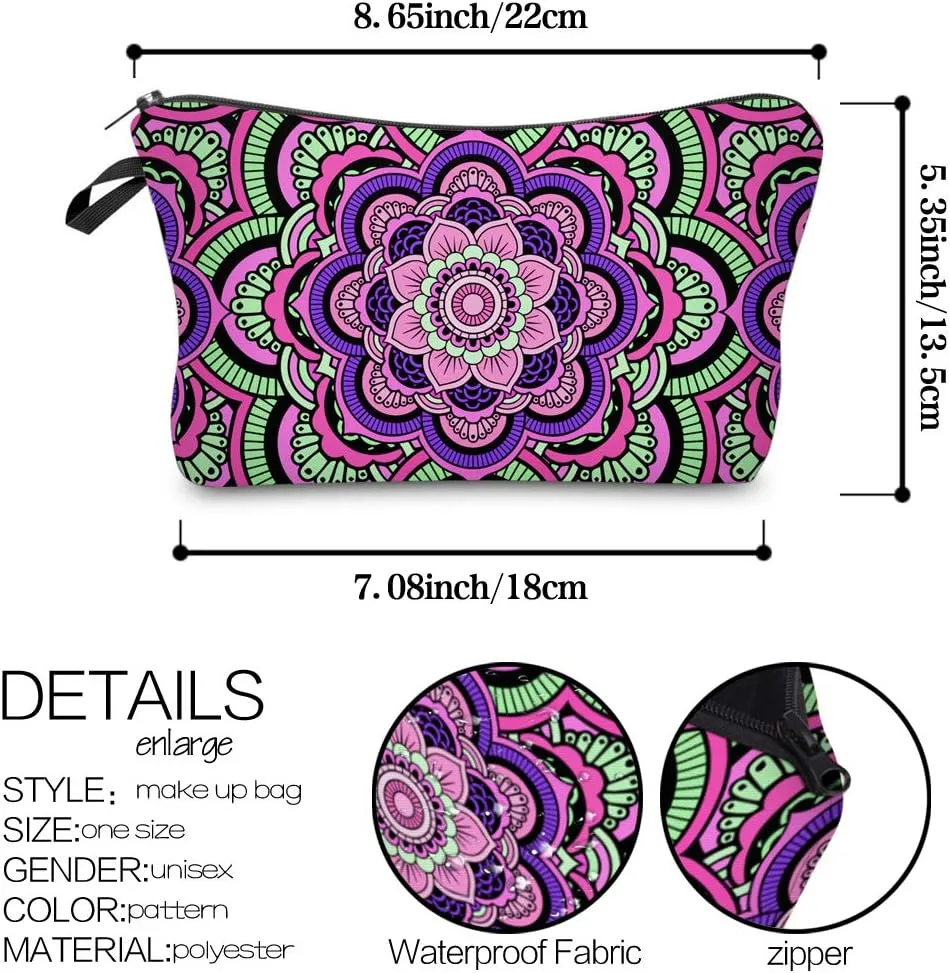 Deanfun Cosmetic Bag for Women, Mandala Flowers Waterproof Makeup Bags Roomy Toiletry Pouch Travel Accessories Gifts (51466)