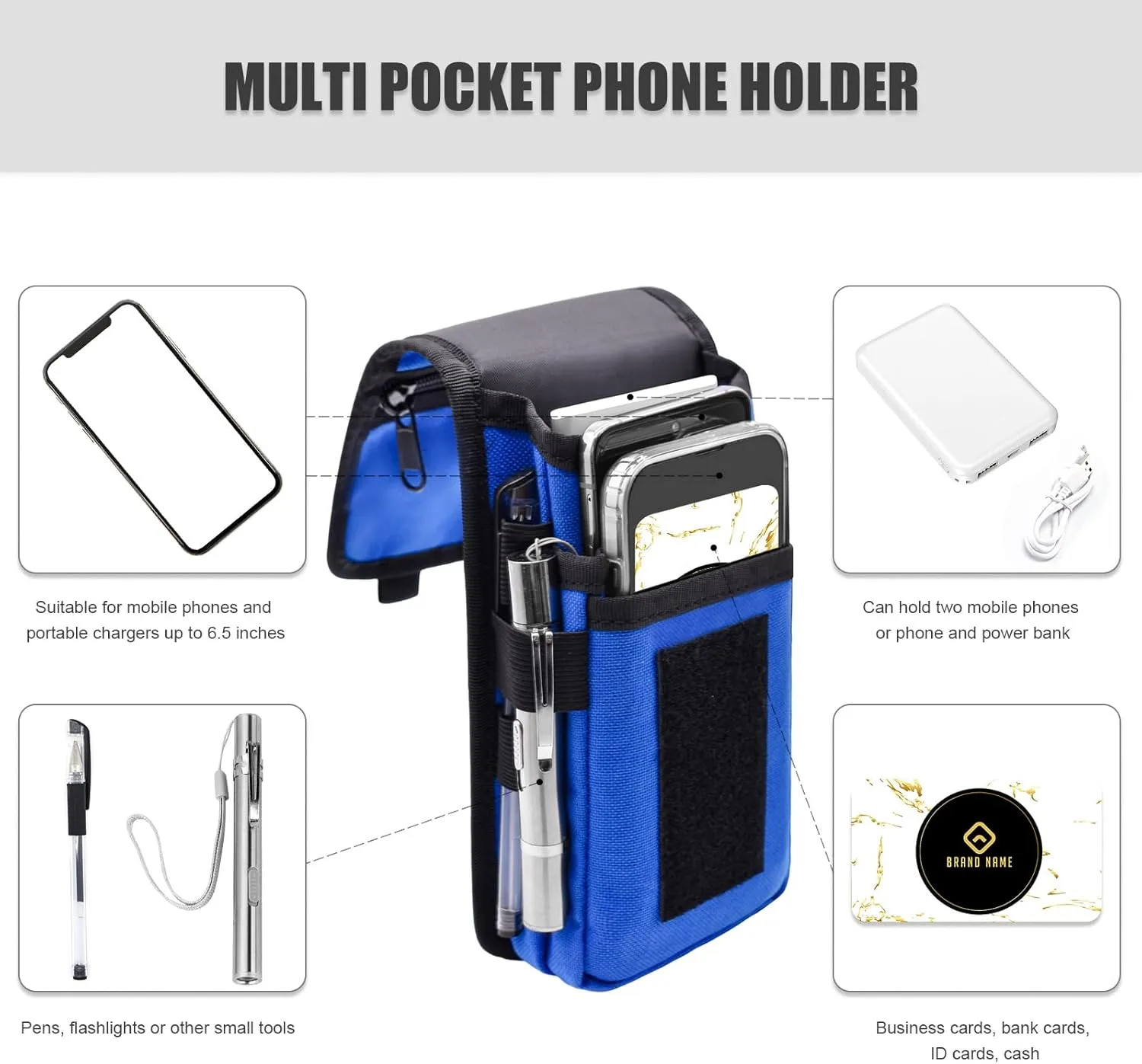 Dual Phone Holster, Large Smartphone Holder, Multi-Purpose Tactical Phone Holder for Work, Hiking, Camping, Barbecue, Rescue (Blue, XL)