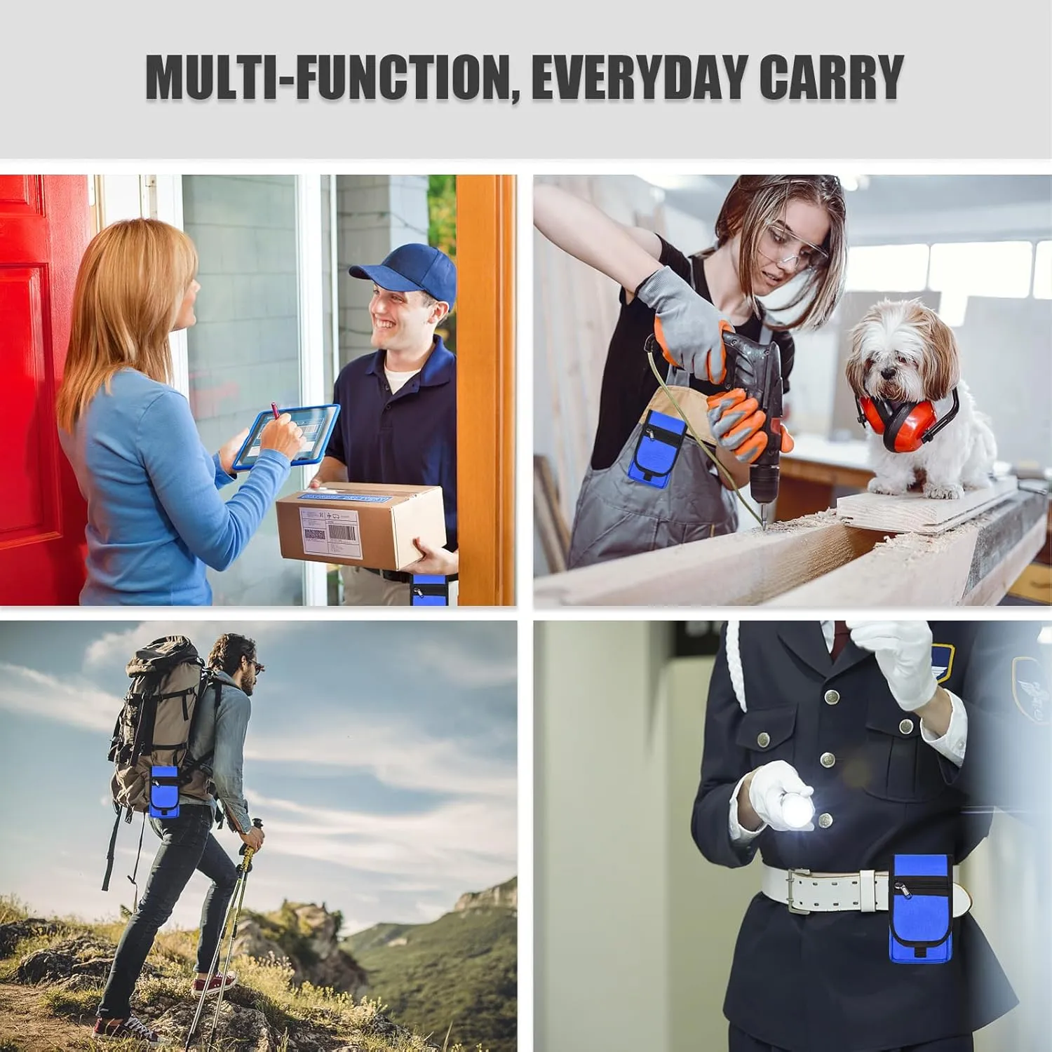 Dual Phone Holster, Large Smartphone Holder, Multi-Purpose Tactical Phone Holder for Work, Hiking, Camping, Barbecue, Rescue (Blue, XL)