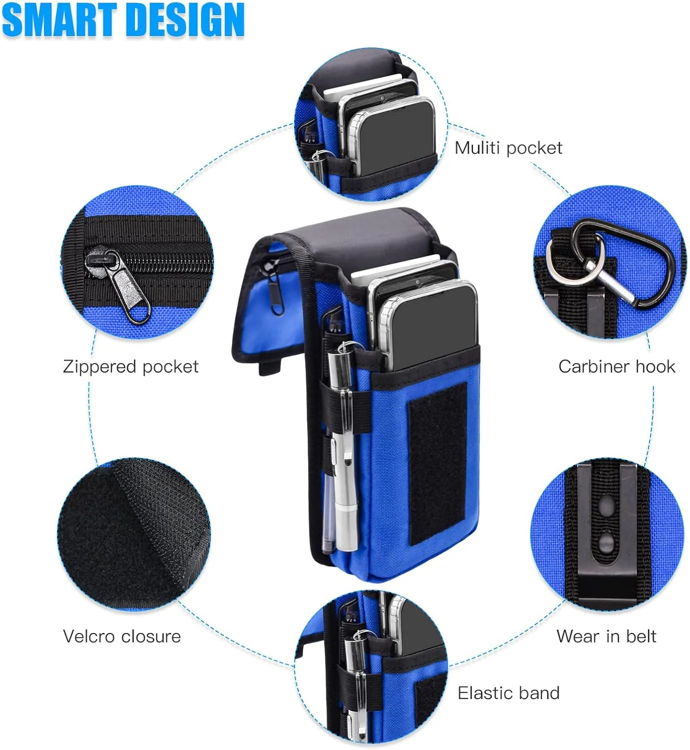 Dual Phone Holster, Large Smartphone Holder, Multi-Purpose Tactical Phone Holder for Work, Hiking, Camping, Barbecue, Rescue (Blue, XL)