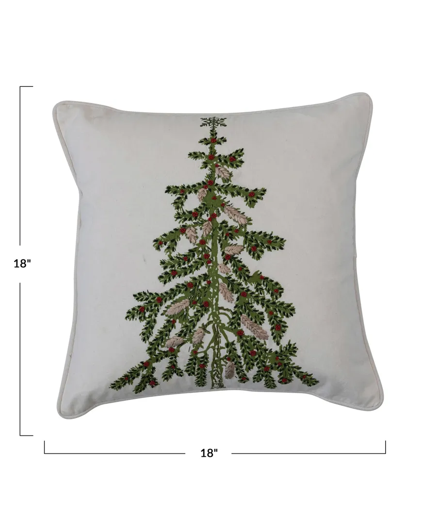 Embroidered Christmas Tree Throw Pillow