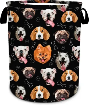 Funny Dog Laundry Basket,Bones and Paws Laundry Hamper Foldable Waterproof Funny Tote Bag Dirty Clothes Storage Bucket Toy Organizer for Bathroom/Laundry/Bedroom 15.7"x19.6"