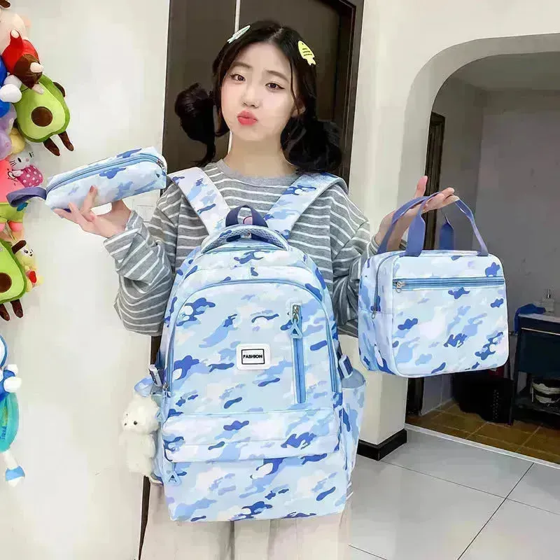 Girls' Large-capacity Backpack Three-piece Double-layer Campus Bookbag  Schoolbag