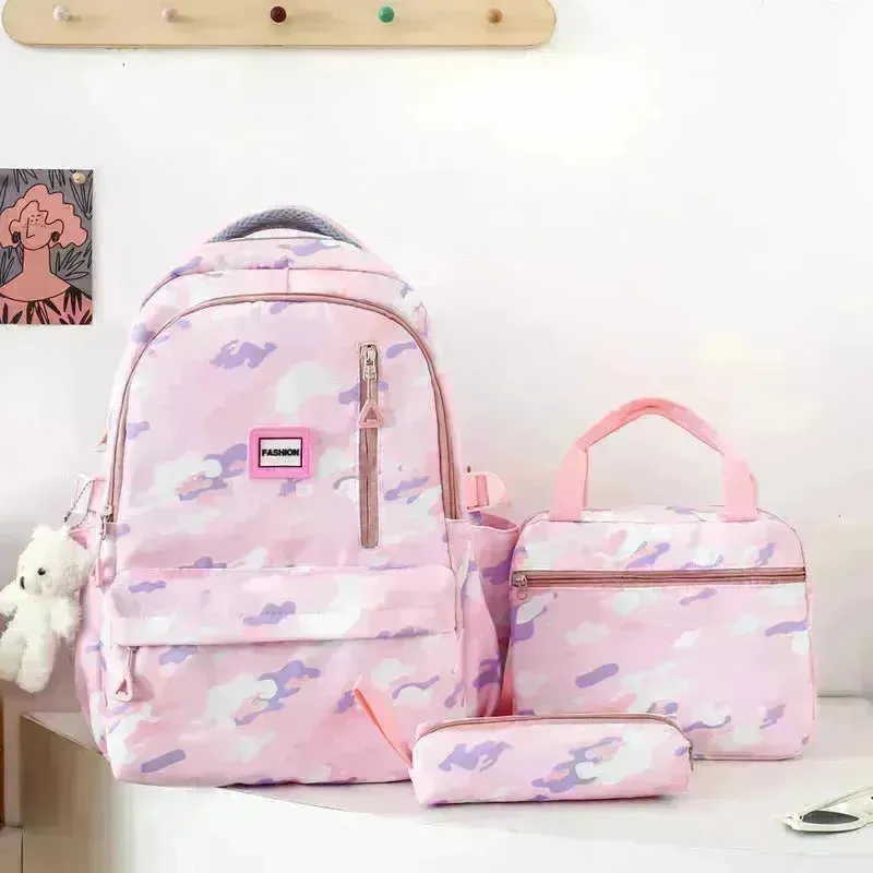 Girls' Large-capacity Backpack Three-piece Double-layer Campus Bookbag  Schoolbag