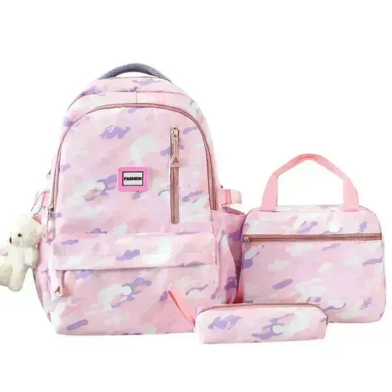 Girls' Large-capacity Backpack Three-piece Double-layer Campus Bookbag  Schoolbag