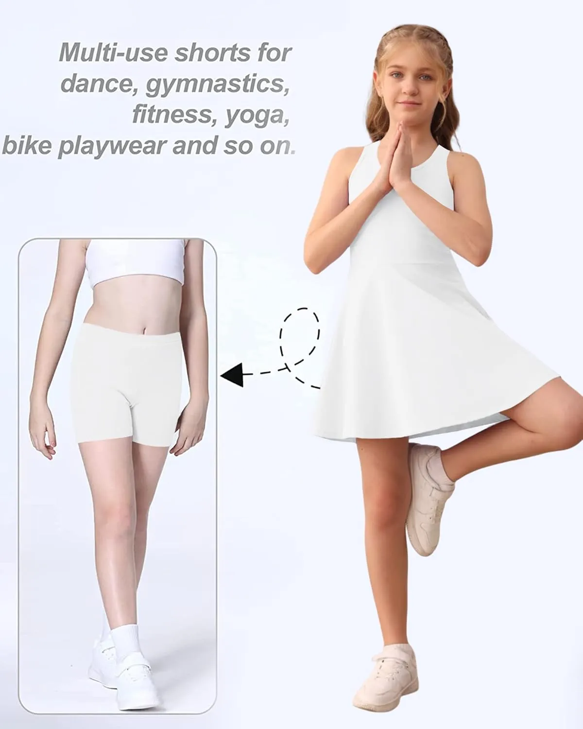Haloumoning Girls Sleeveless Tennis Dress Kids Racerback Golf Dress School Sports Dresses Outfit with Shorts Pockets