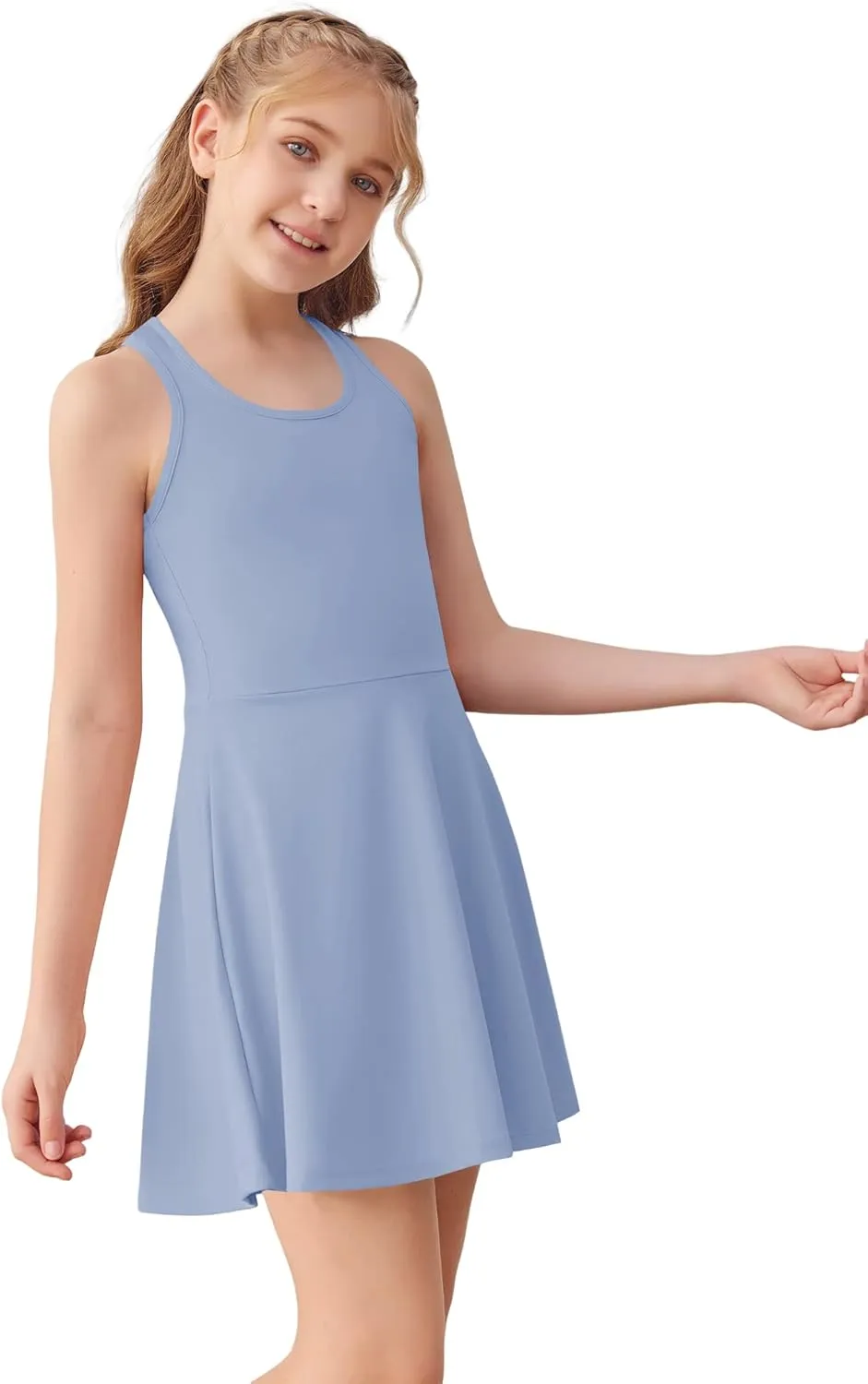 Haloumoning Girls Sleeveless Tennis Dress Kids Racerback Golf Dress School Sports Dresses Outfit with Shorts Pockets