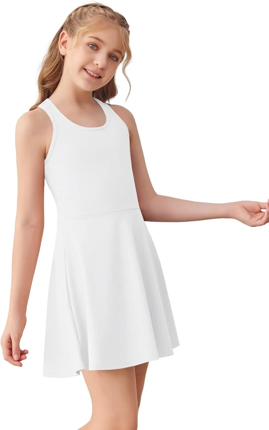 Haloumoning Girls Sleeveless Tennis Dress Kids Racerback Golf Dress School Sports Dresses Outfit with Shorts Pockets