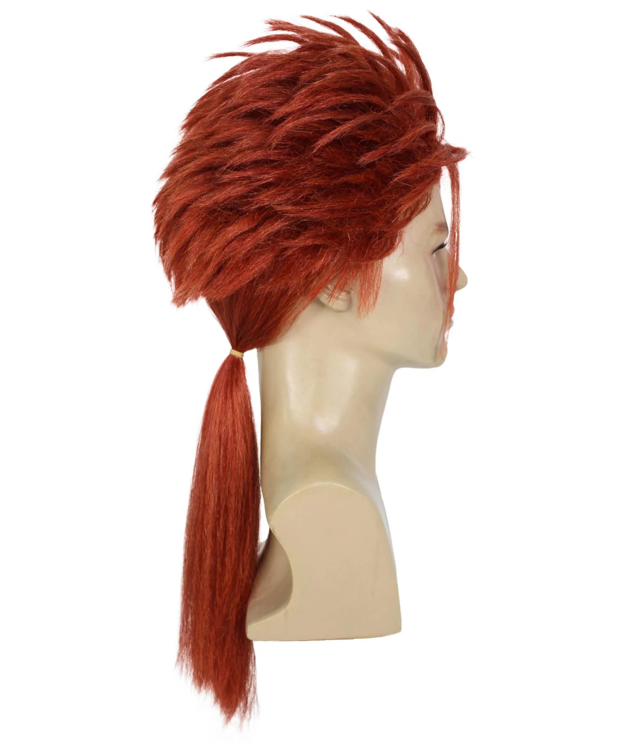 HPO Adult Men's Fantasy Game Orange Ponytail Spiky Wig | Perfect for Halloween | Flame-retardant Synthetic Fiber