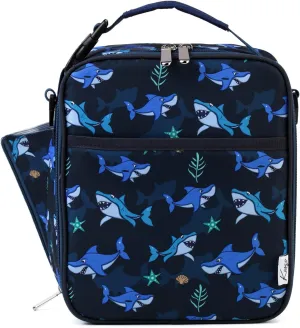 Kasqo Lunch Box Bag,Insulated Cute Lunch Bag with Shoulder strap Water Bottle Holder Mini Cooler Thermal Meal Tote Kit, Blue Shark