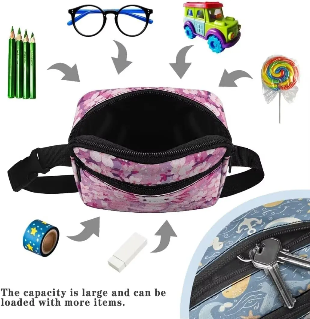 Kuiaobaty Axolotl Large Waist Bag for Travel Cartoon Fanny Pack with Zipper Plus Size Kids Belt Bag with Pockets Portable Sling Bag with Adjustable Straps Crossbody Bag Gift for Holiday