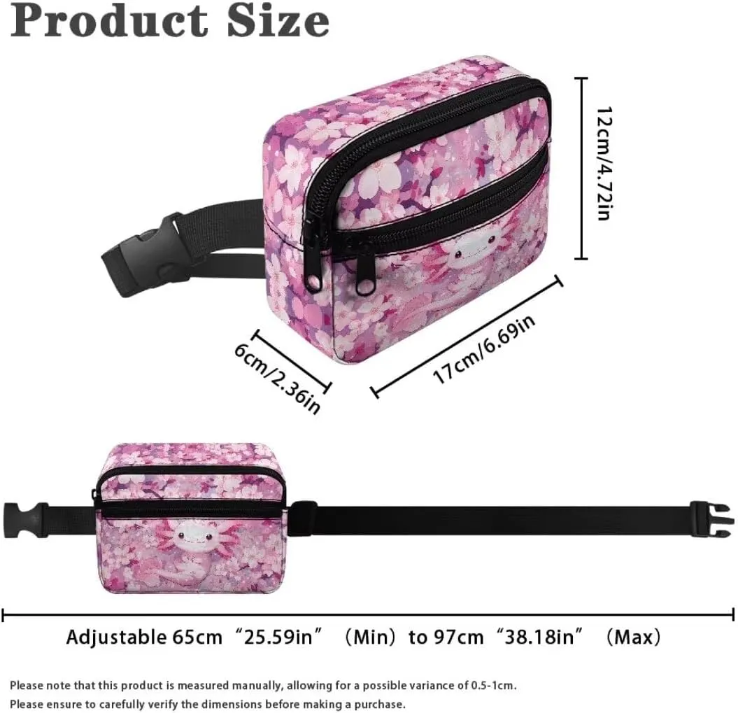 Kuiaobaty Axolotl Large Waist Bag for Travel Cartoon Fanny Pack with Zipper Plus Size Kids Belt Bag with Pockets Portable Sling Bag with Adjustable Straps Crossbody Bag Gift for Holiday