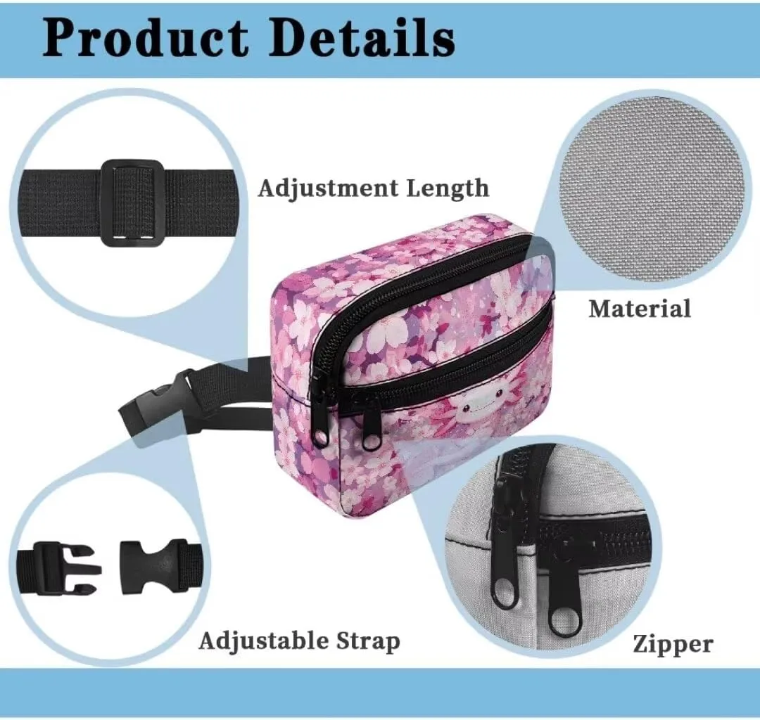 Kuiaobaty Axolotl Large Waist Bag for Travel Cartoon Fanny Pack with Zipper Plus Size Kids Belt Bag with Pockets Portable Sling Bag with Adjustable Straps Crossbody Bag Gift for Holiday