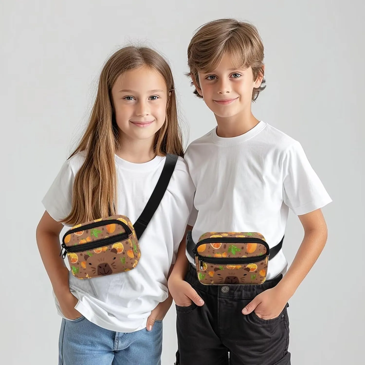 Large Capacity Fanny Pack for Kids Brown Capybara Crossbody Belt Bag Waist Pack with Adjustable Waistband 25.59-38.18 Inch Phone Wallet Pouch for Boys Sport Running Hiking School