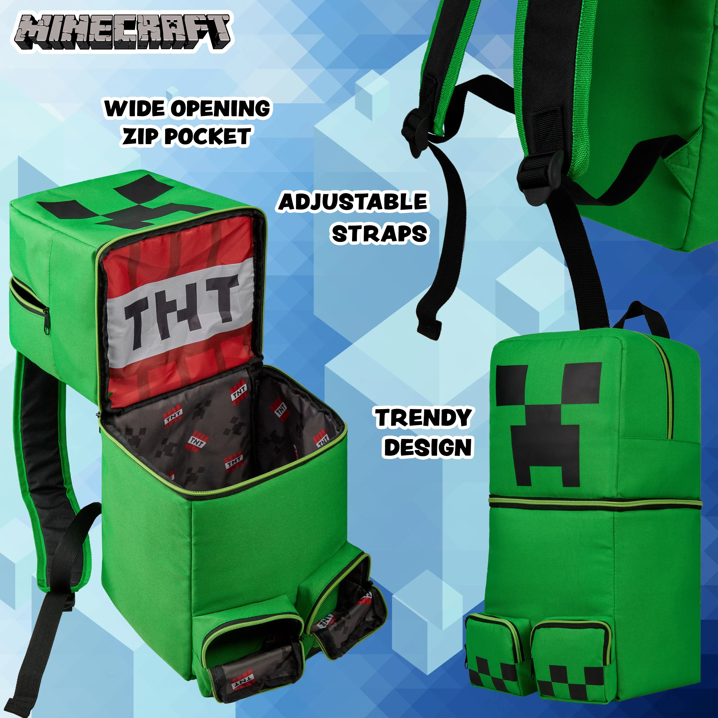 Minecraft Children's Backpacks for Boys, Creeper Green Rucksack