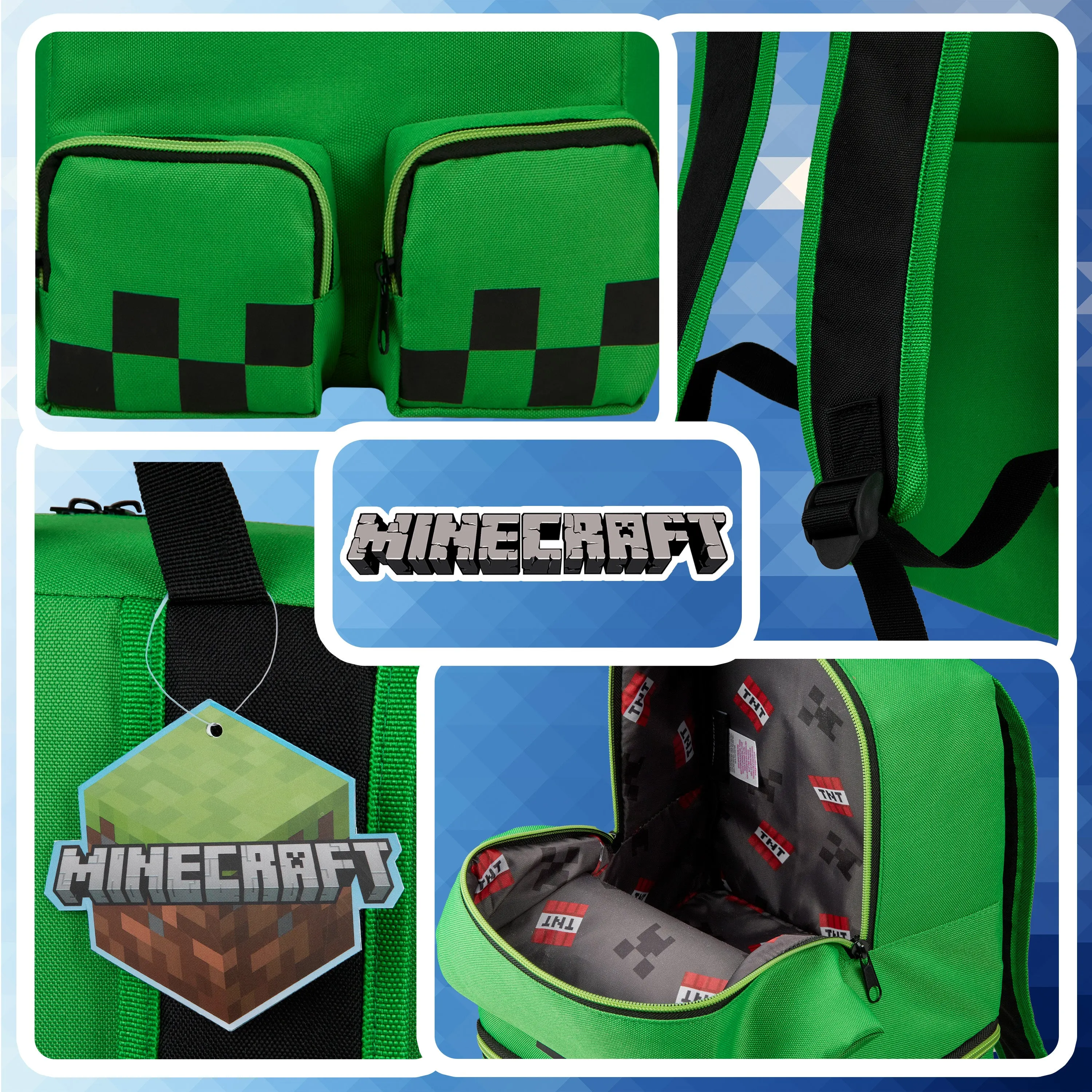 Minecraft Children's Backpacks for Boys, Creeper Green Rucksack