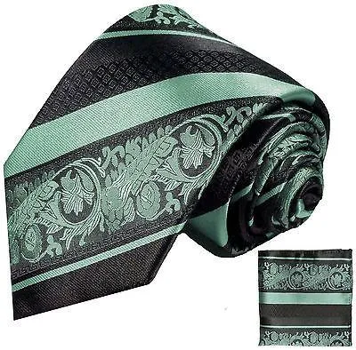 Mint and Black Silk Tie and Pocket Square