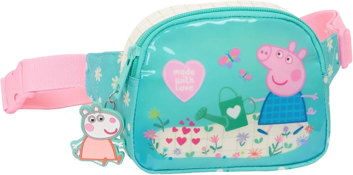 PEPPA PIG PRETTY FLOWERS  Child's Waist Bag, Ideal for Young People and Children of Different Ages, Comfortable and Versatile, Quality and Resistance, 14 x 4 x 11 cm, Mint/Pastel Yellow, M, Casual,