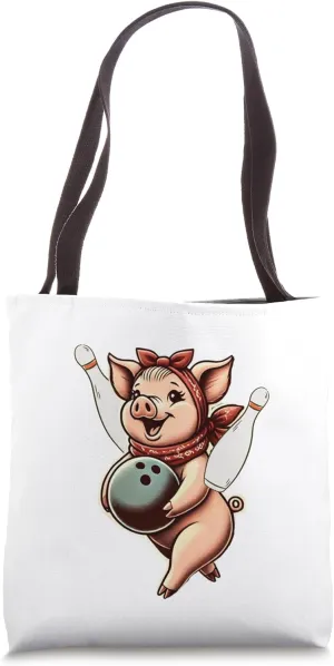 Pig in Scarf Bowling, Vintage Style Pig Design for Bowlers Tote Bag