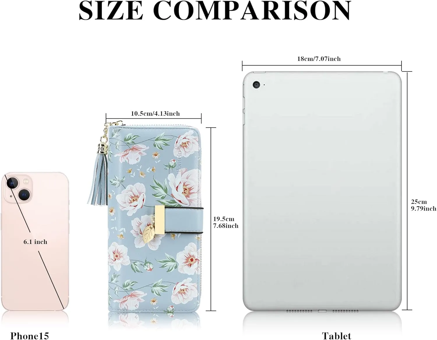 RFID Wallets for Women with Multiple Card Slots and Cellphone Compartment, Womens Wallet(Printed blue peony)