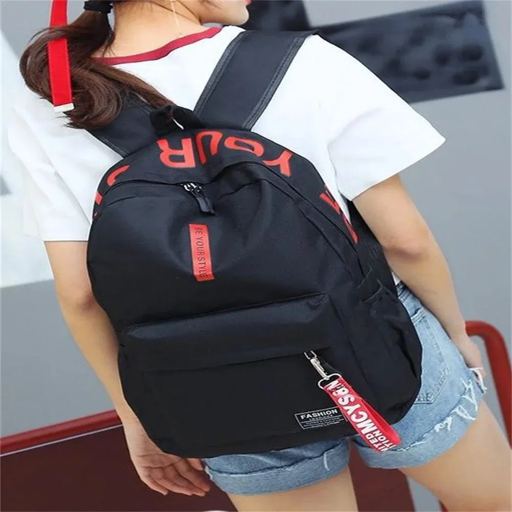 Vvsha - New Letter Printed Canvas Backpack Student Large Capacity Outdoor Knapsack Children'S Schoolbags Thin Light Fashion Shoulder Bag