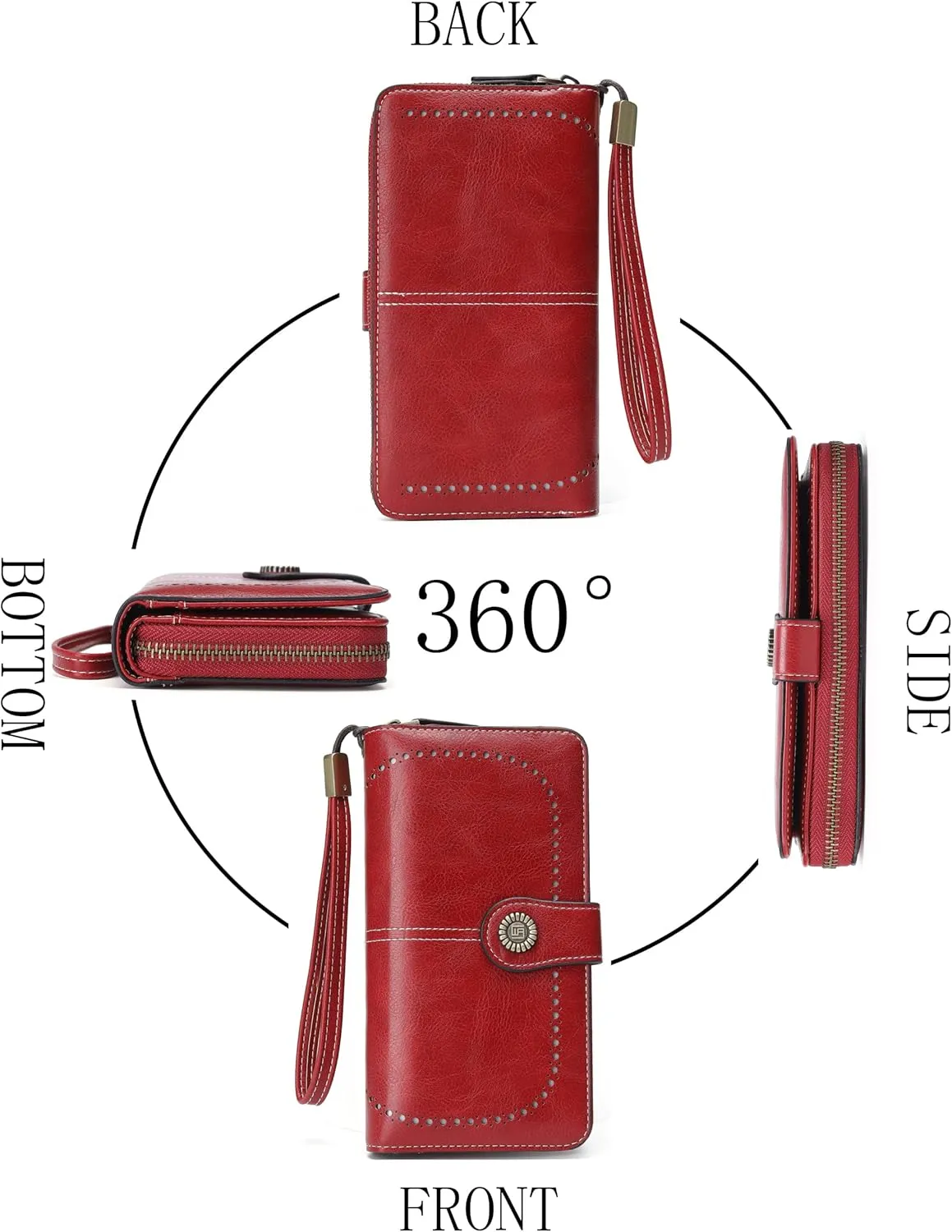 Womens Wallet Leather Large Capacity Card Holder Zipper Wristlet Wallets for Women-liquor red